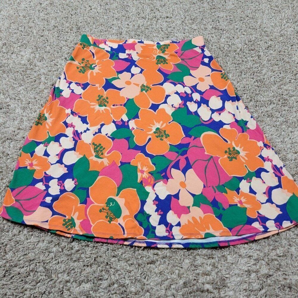 Talbots Skirt Womens Small Petite Colorful Floral Cotton Stretch A Line